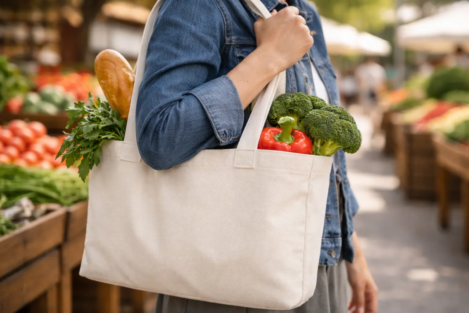 market alışverişinde kullanılan dayanıklı bez çanta