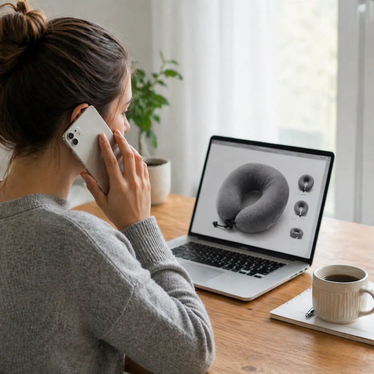 Laptop ve telefon üzerinden boyunluk hakkında bilgi alan kişi